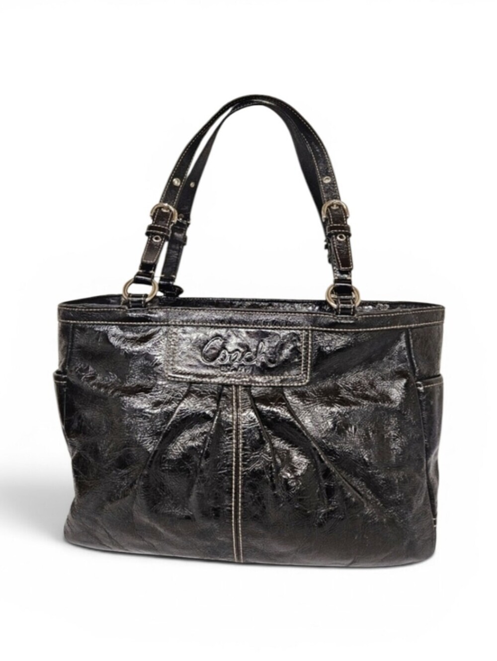 Coach Black Patent Leather Gallery Zippered Tote Bag F13761
